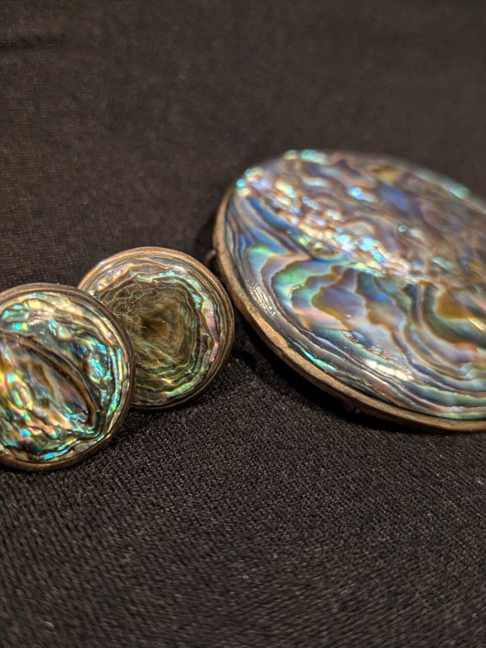 Vintage Mexico Alpaca Abalone Brooch/Pendant & Earrings Set